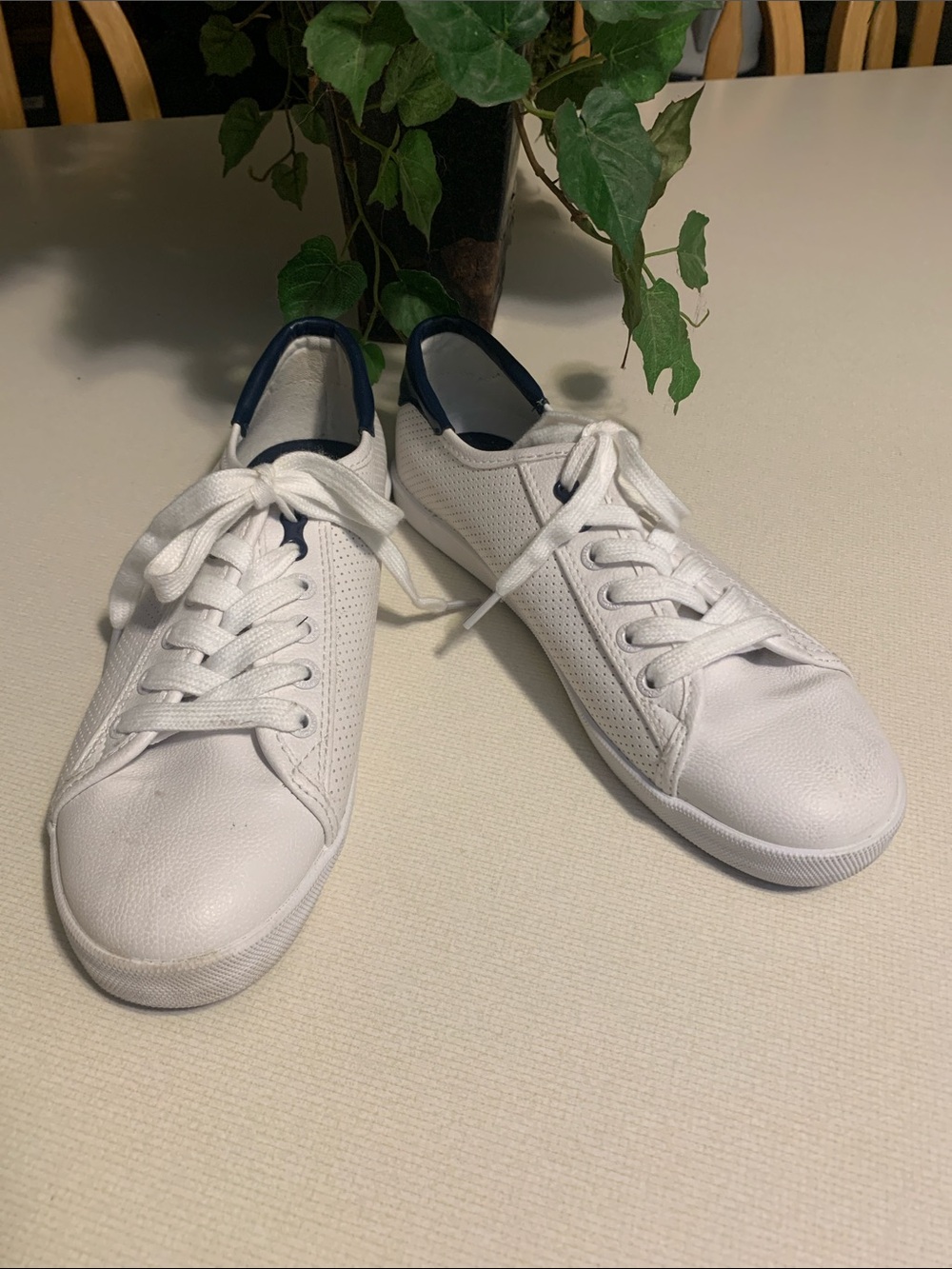 Nautica White Lace-Up Sneakers with Navy Heel